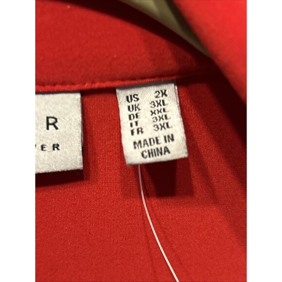 SUSAN GRAVER Woman 2x Red Jersey Knit Blazer Roll Tab Sleeves 1 Button Holiday - Picture 7 of 14
